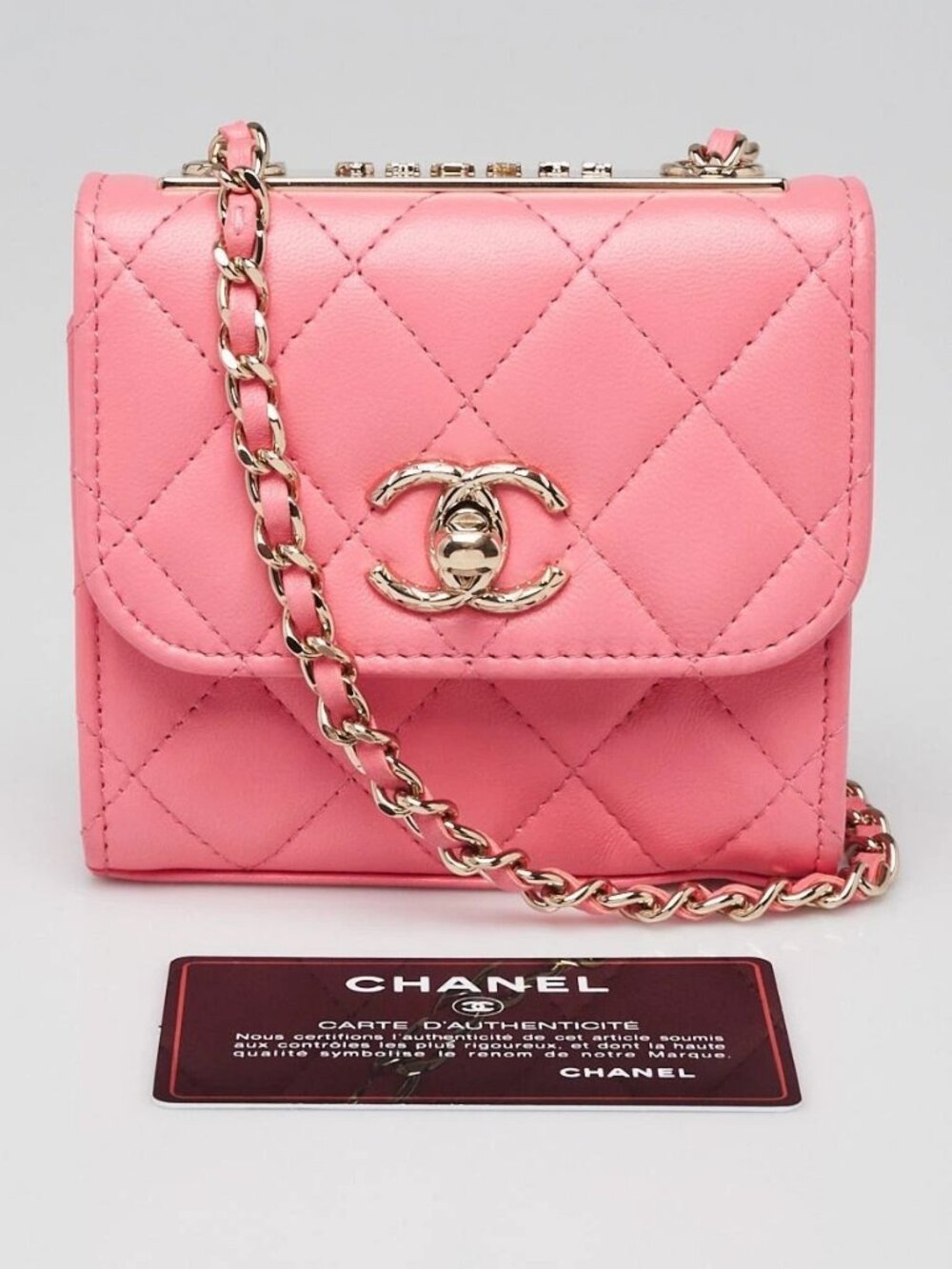 Chanel Coral Quilted Lambskin Leather Mini Trendy CC Clutch with Chain Bag - Picture 3 of 11